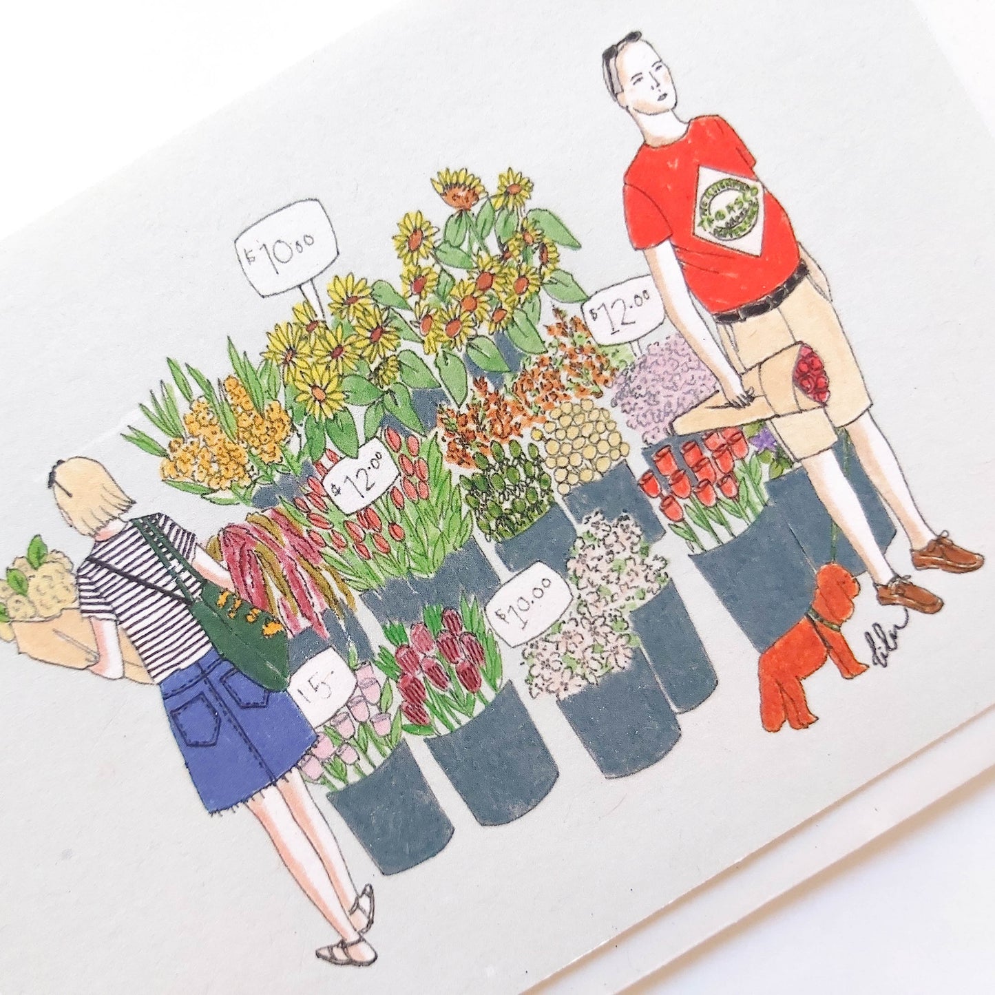 People at Flower Stand Card